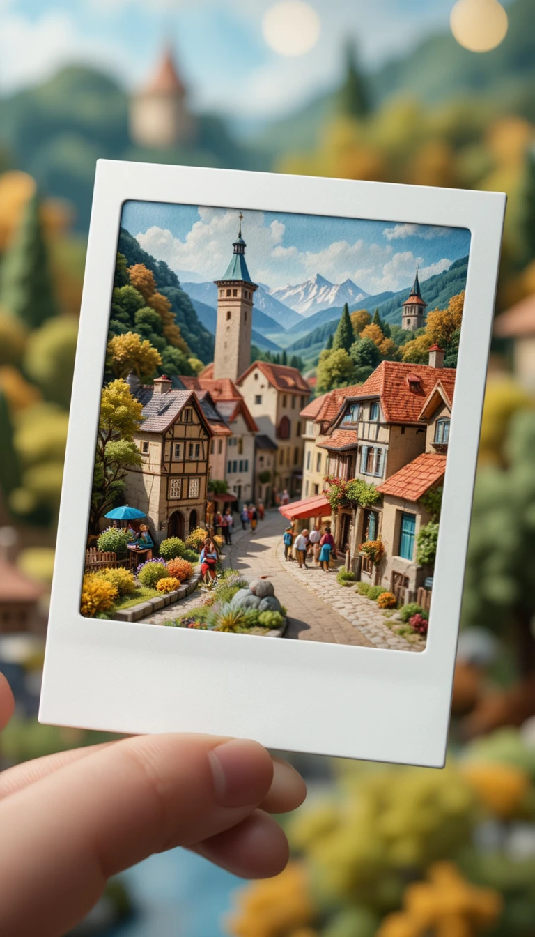 Ciclista en Miniatura del Tour de Francia en Acogedora Escena de Pueblo 3D
