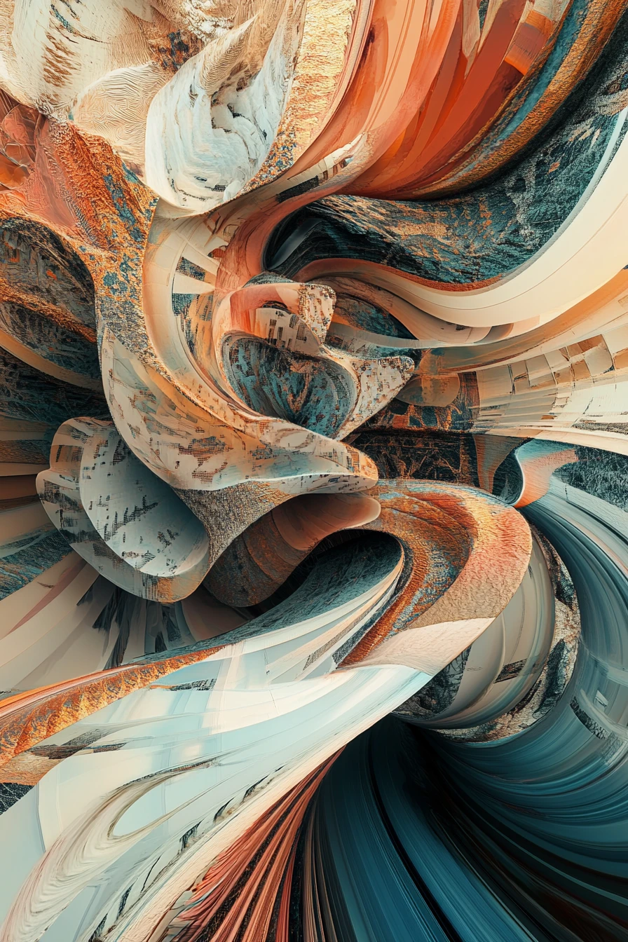 Formas abstratas surreais em cores pastéis e metálicas harmoniosas