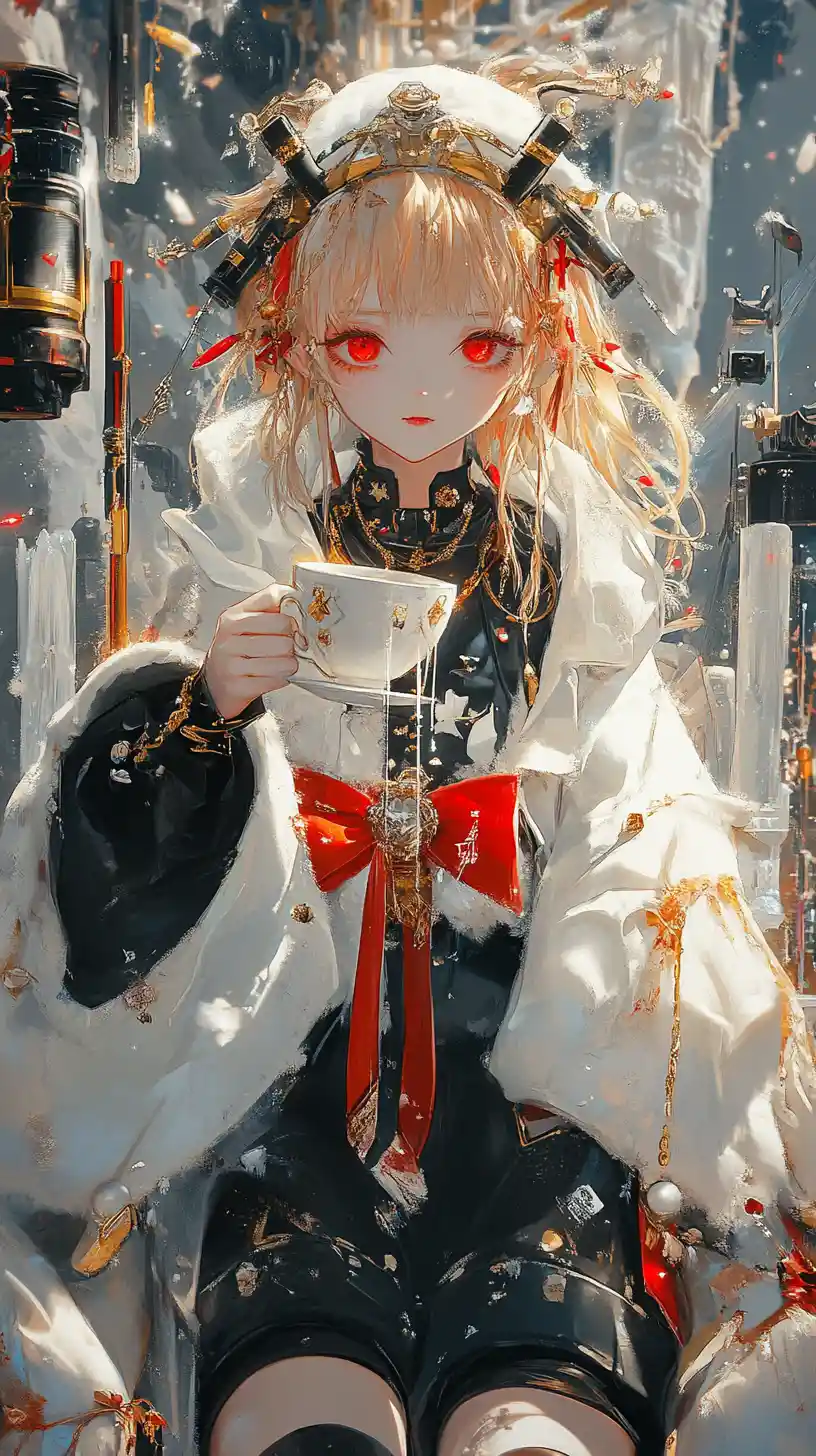 Golden haired anime girl with sword on cliff
