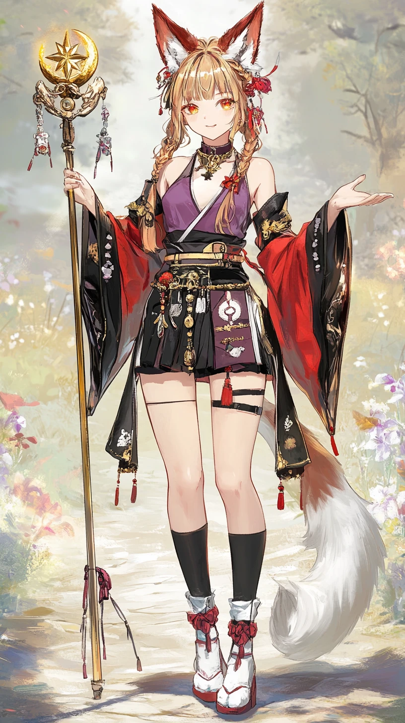 站在花田中的紅色上衣動漫少女