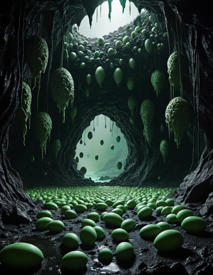 Grotte Lugubre de Lagune Alien avec Amas de Cocon