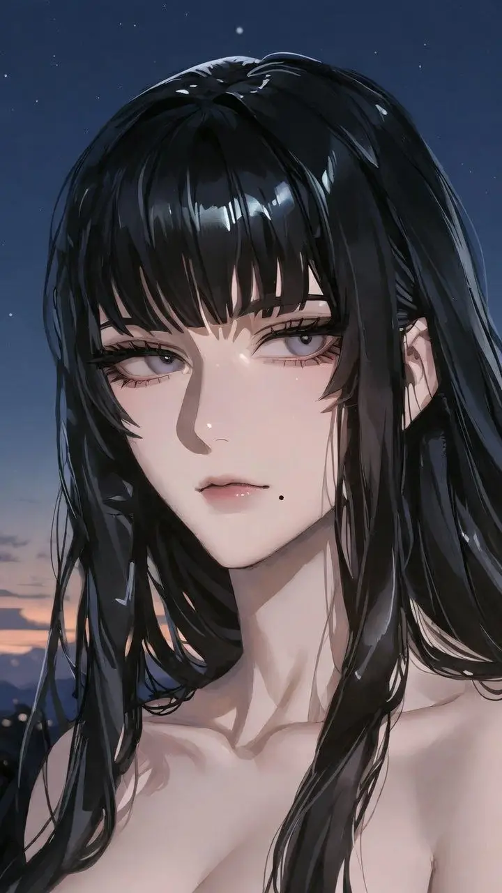 Elegantes Anime-Mädchen unter einem friedlichen violetten Abendhimmel