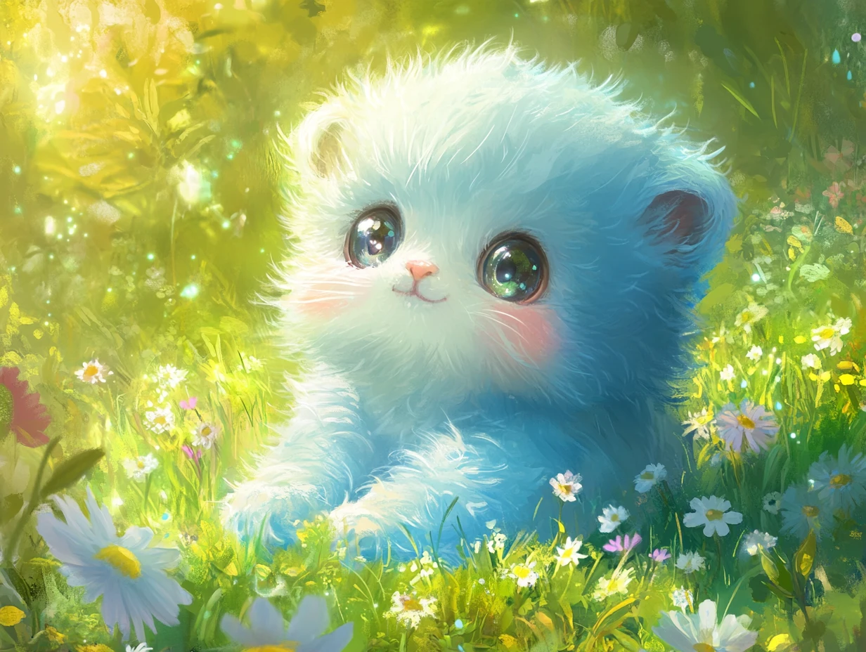 Illustration d’un adorable bébé animal dans une prairie verte