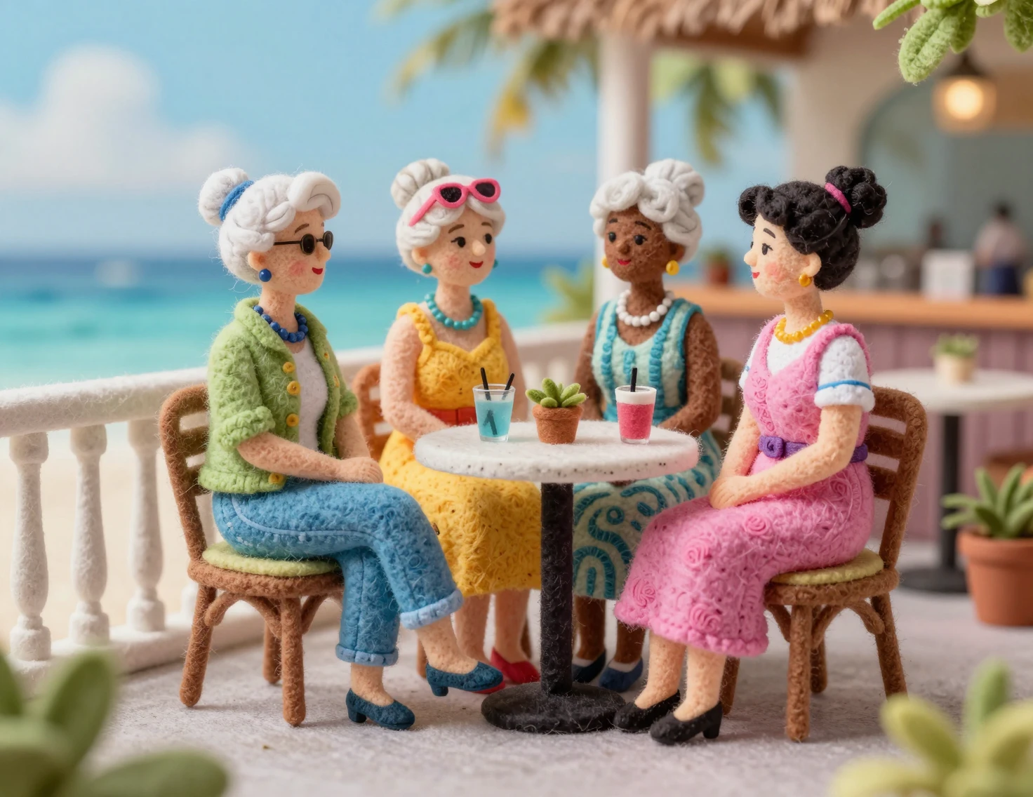 Filzszene stilvoller älterer Frauen im Balkoncafé