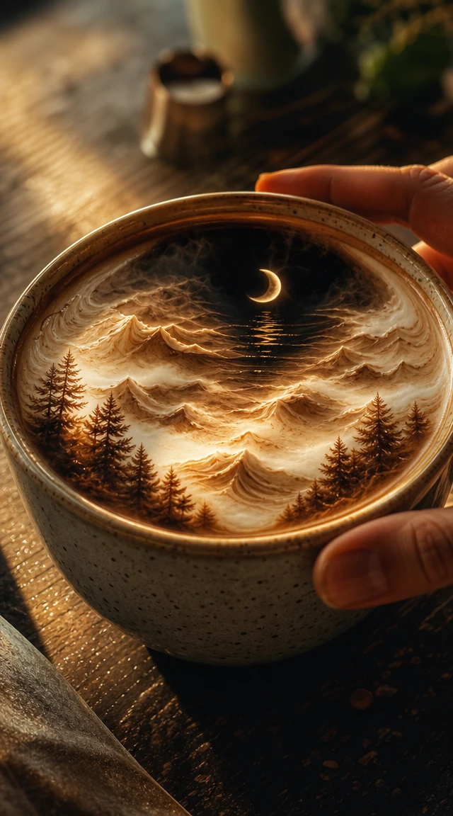 Makroansicht einer Keramik-Kaffeetasse im Morgenlicht