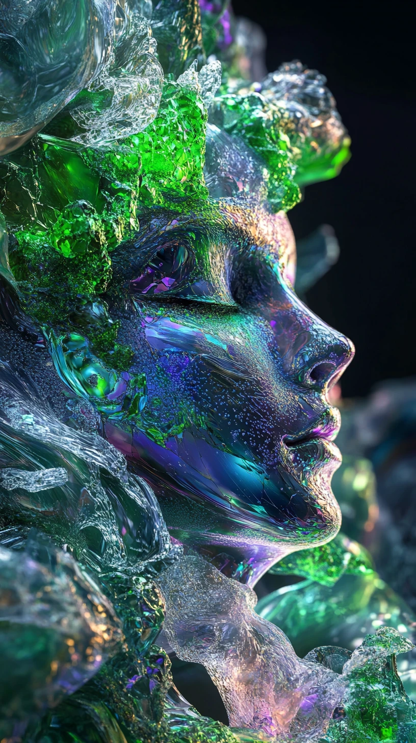 Mulher de fantasia surreal aproximando-se da beleza geométrica perfeita