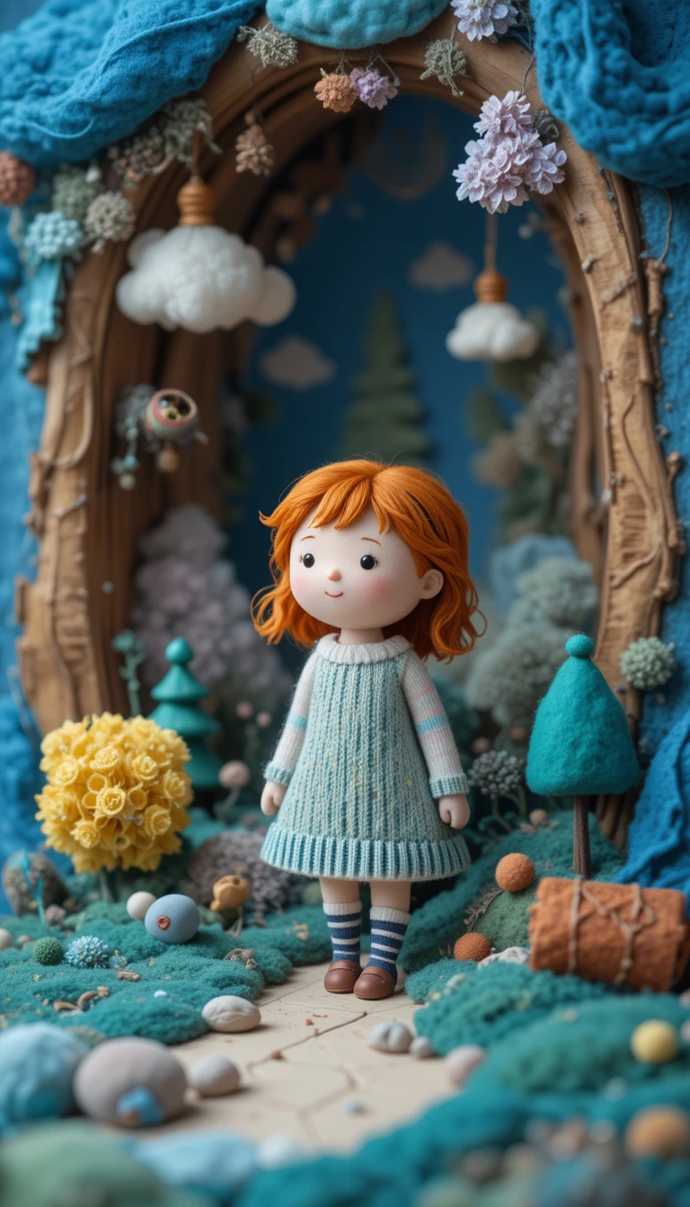Boneca de algodão 3D fofa em ilustração de paisagem em miniatura