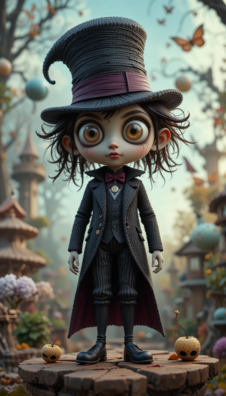 Tierno personaje 3D chibi en un mundo de fantasía surrealista