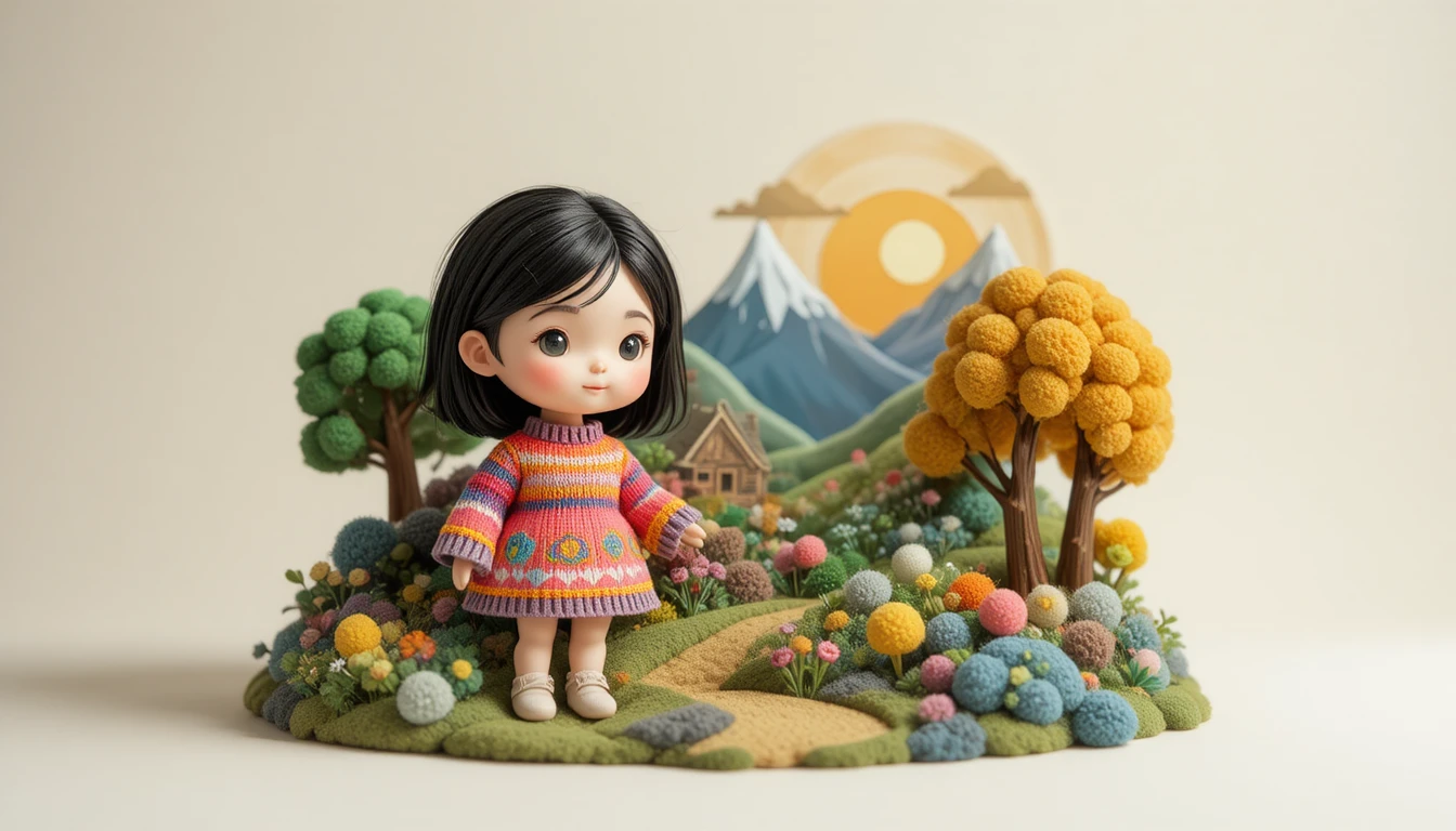 Dolce paesaggio in miniatura in stile illustrazione 3D giocoso