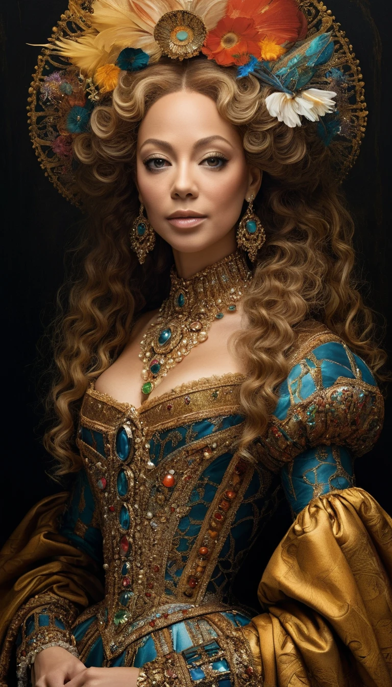 Retrato surreal de uma mulher com cabelo dourado e olhos vibrantes