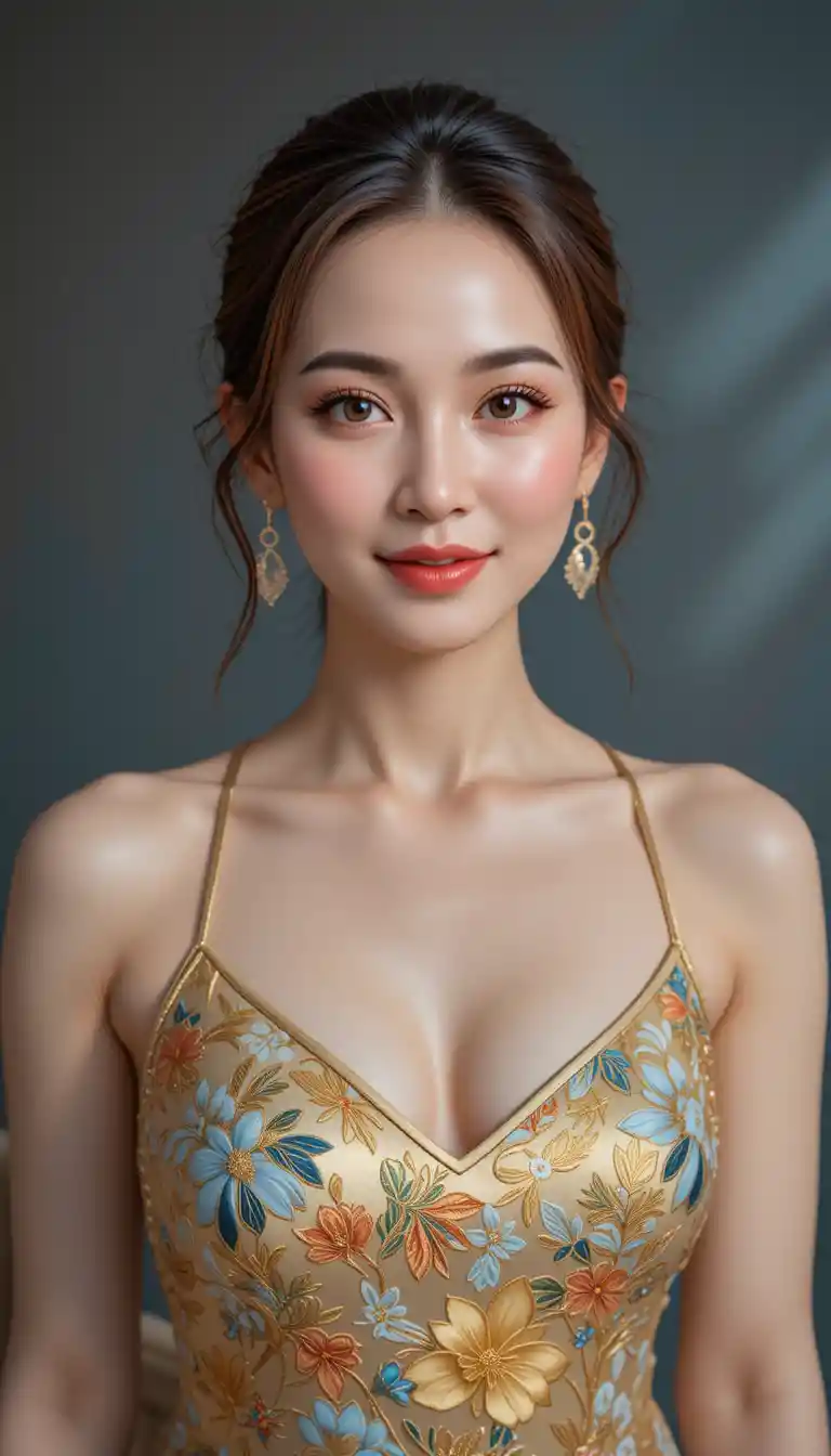 面向鏡頭的優雅中式晚禮服女子