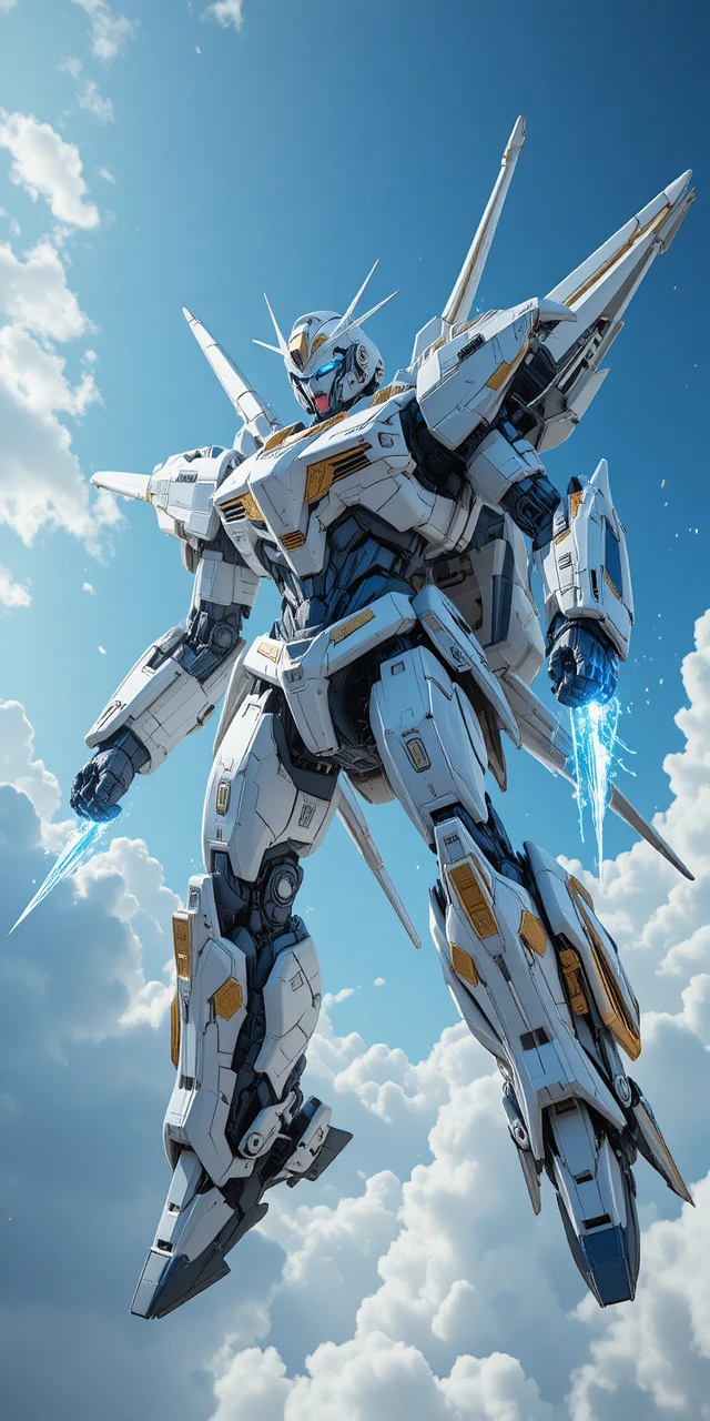 Caça se transformando em robô mecha aéreo no céu