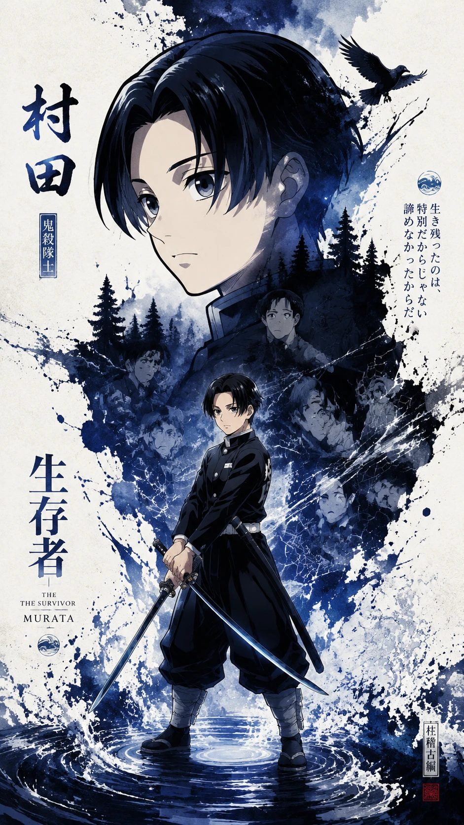 Retrato em estilo de propaganda de um determinado caçador de demônios de anime