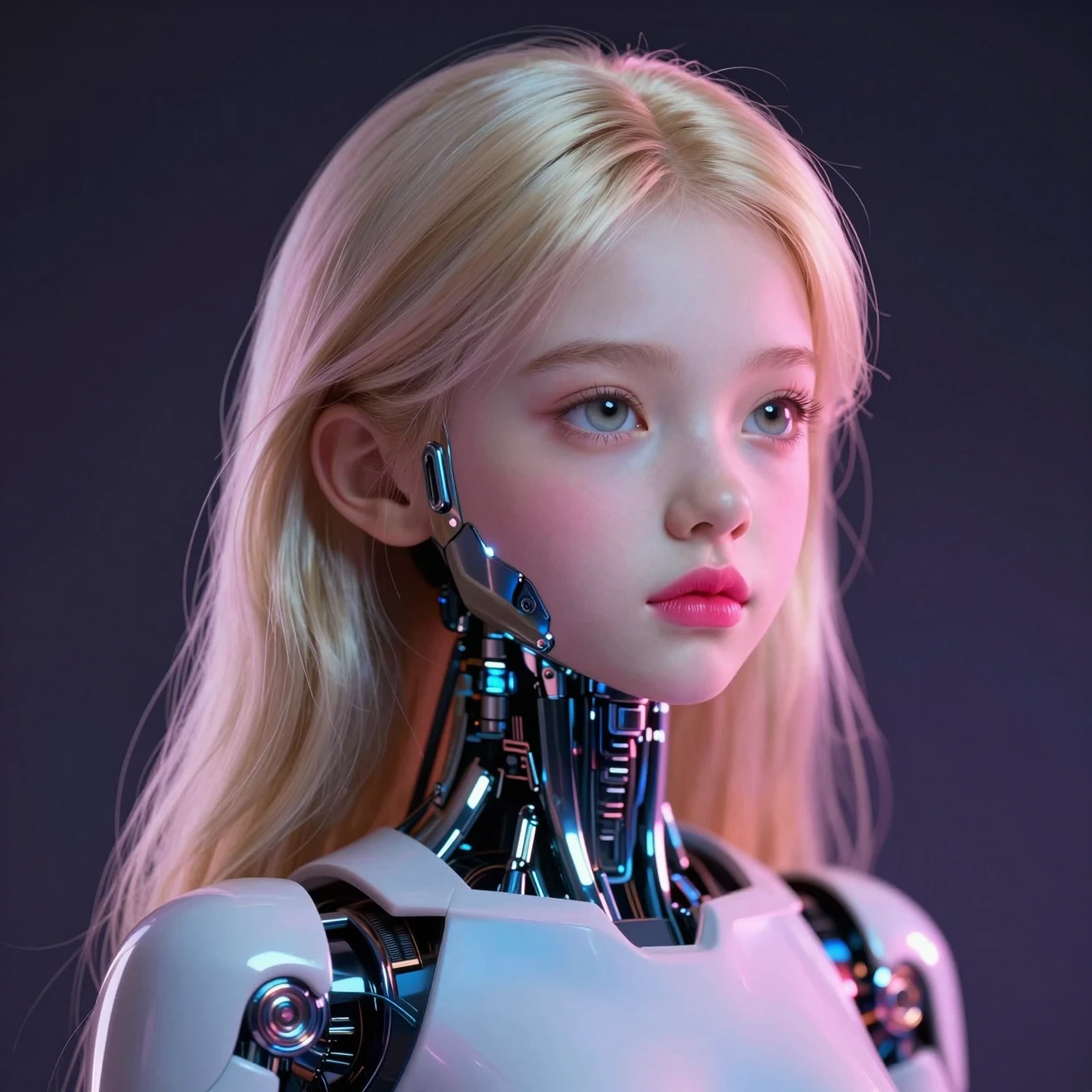 Retrato de chica androide futurista con brillantes detalles cyberpunk