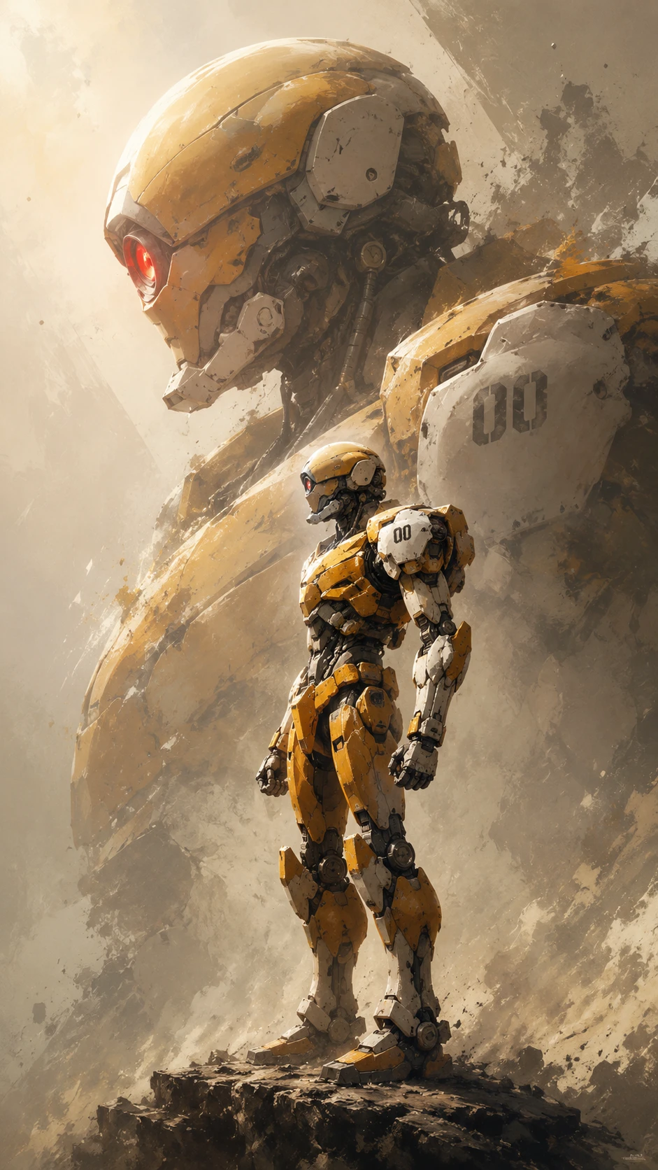 Pôster de mecha heroico com icônico robô de anime blindado