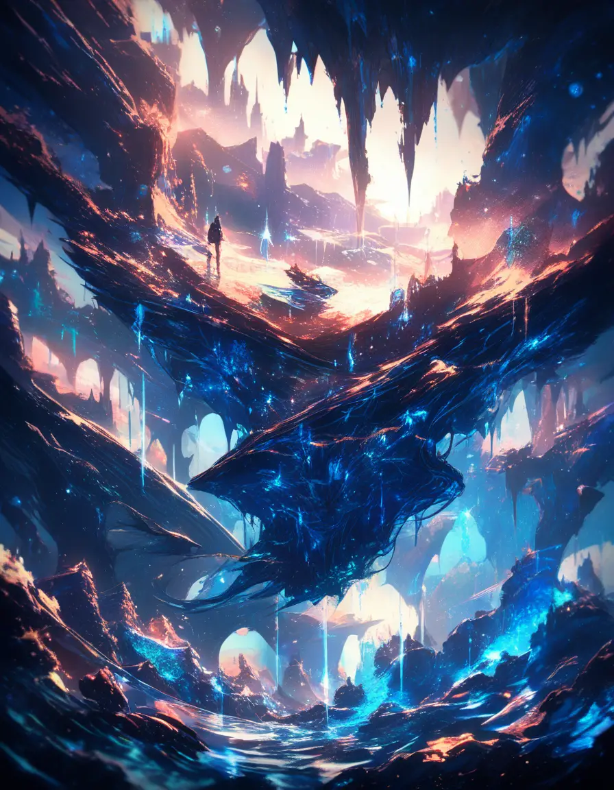 Upside down ocean floating above a quiet sleeping city