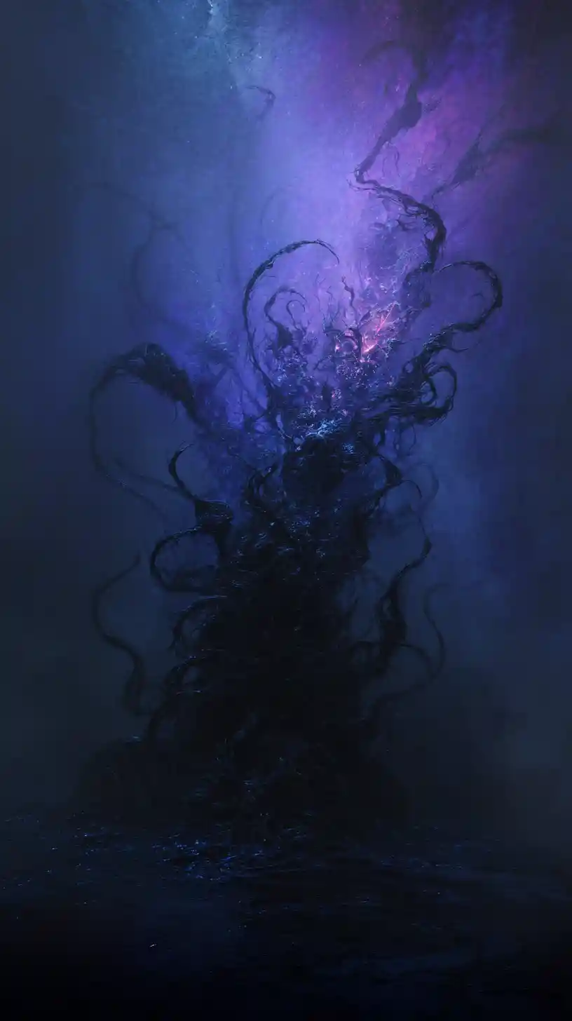 Shadowy cosmic horror emerging from an endless void