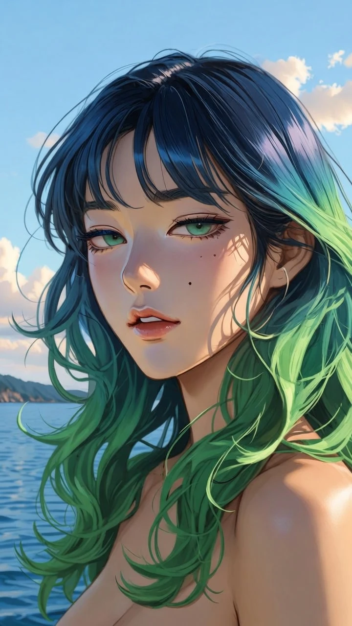 Fille d’anime au bord d’un lac paisible à l’aube