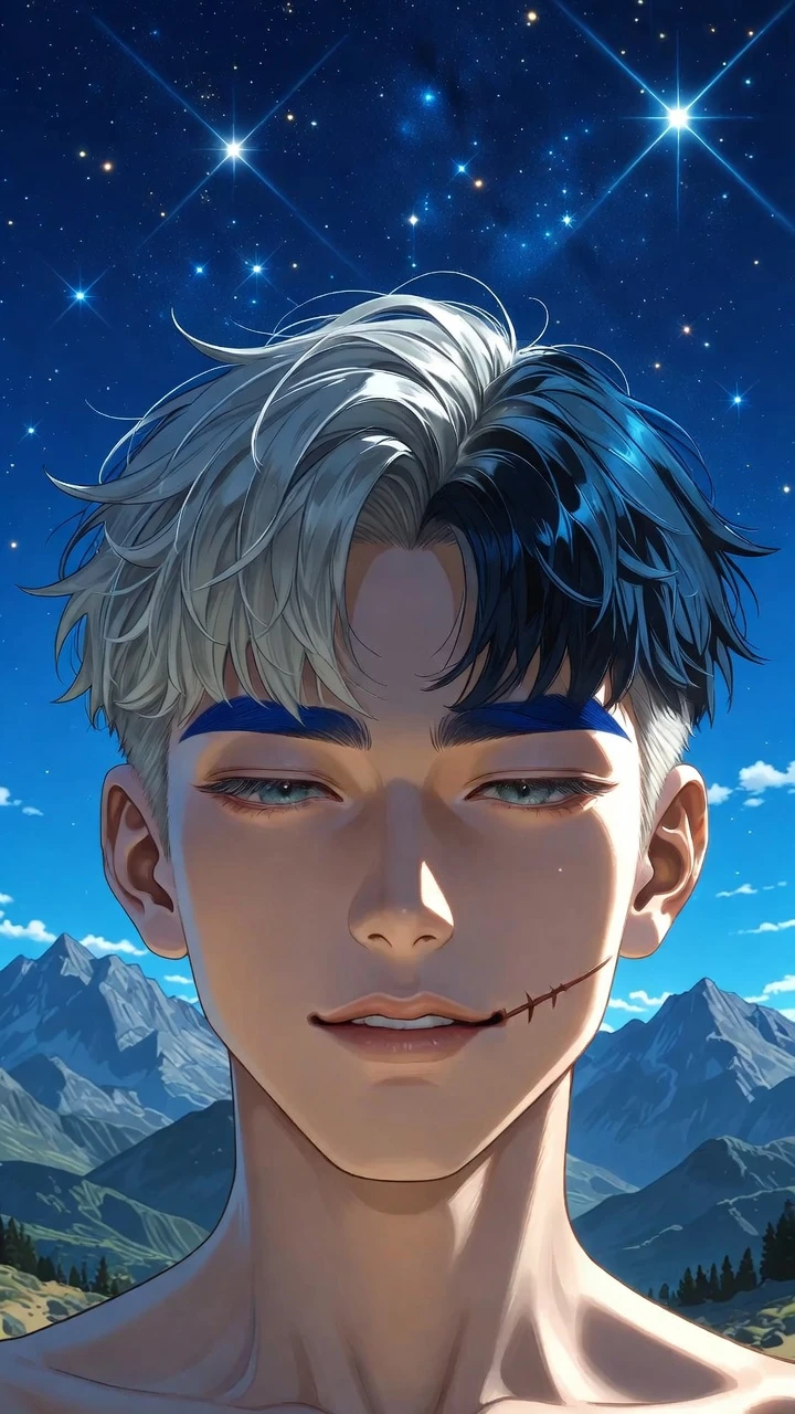 星空下山景中的動漫男子