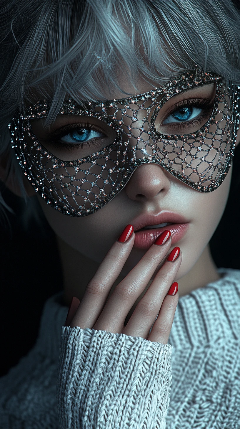 Mulher mascarada misteriosa com olhos azuis em estilo anime
