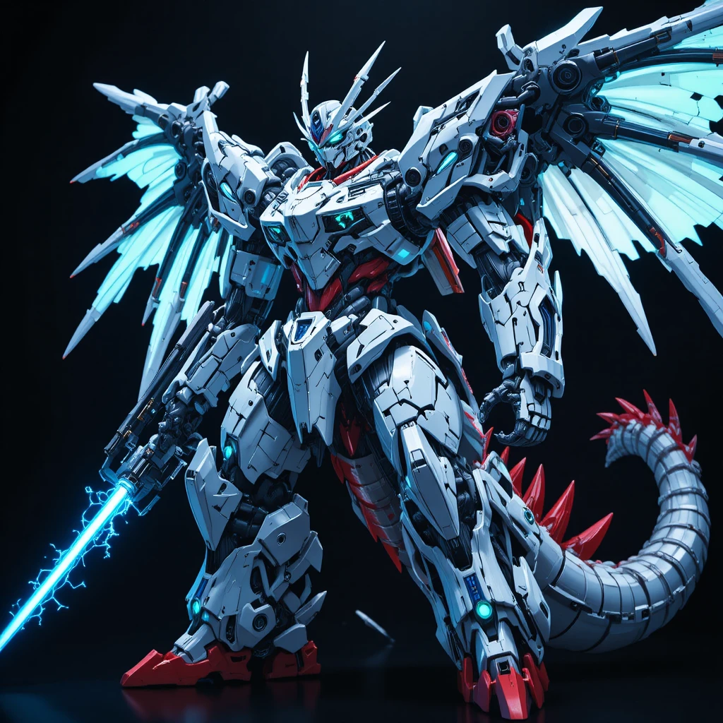 Gigantic robotic dragon mecha with glowing neon accents