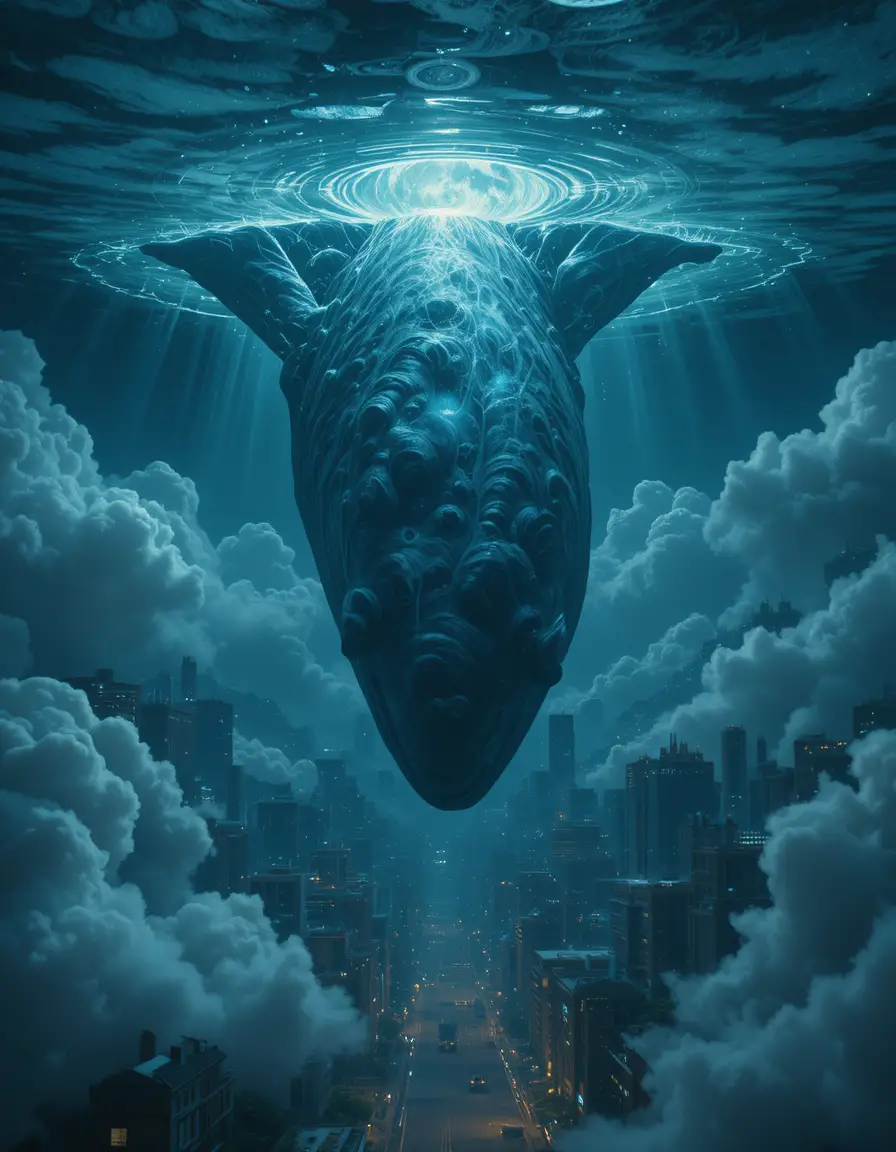 Upside down ocean above a quiet sleeping city