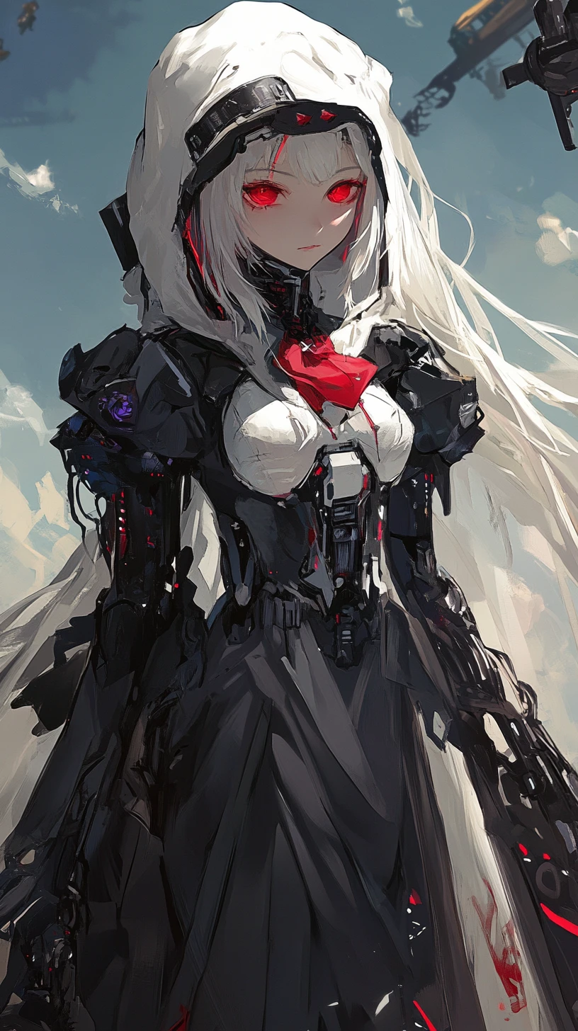 Futuristic quadruped robot on a war torn battlefield