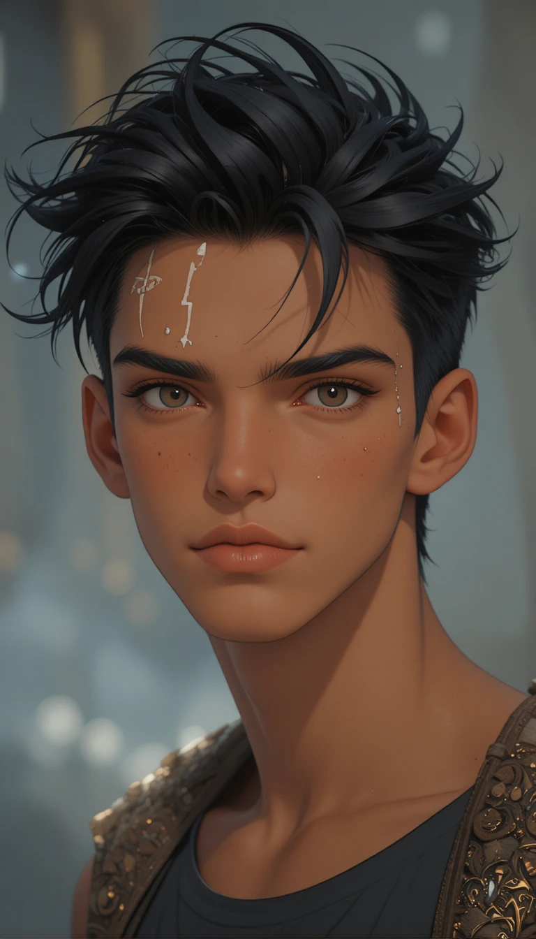 Jeune homme d’anime rusé aux cheveux sombres et aux yeux gris