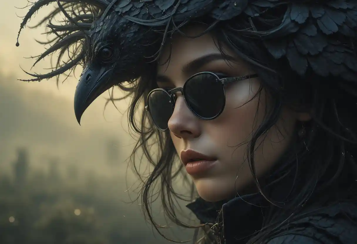 Gros plan extrême d’une femme en lunettes de soleil sombres à l’aube