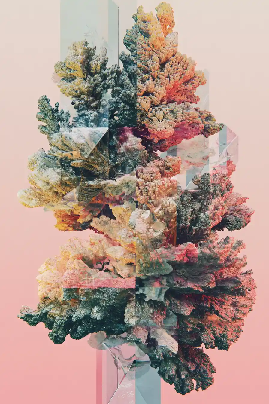 抽象粉彩空間中的超現實生物型態分形
