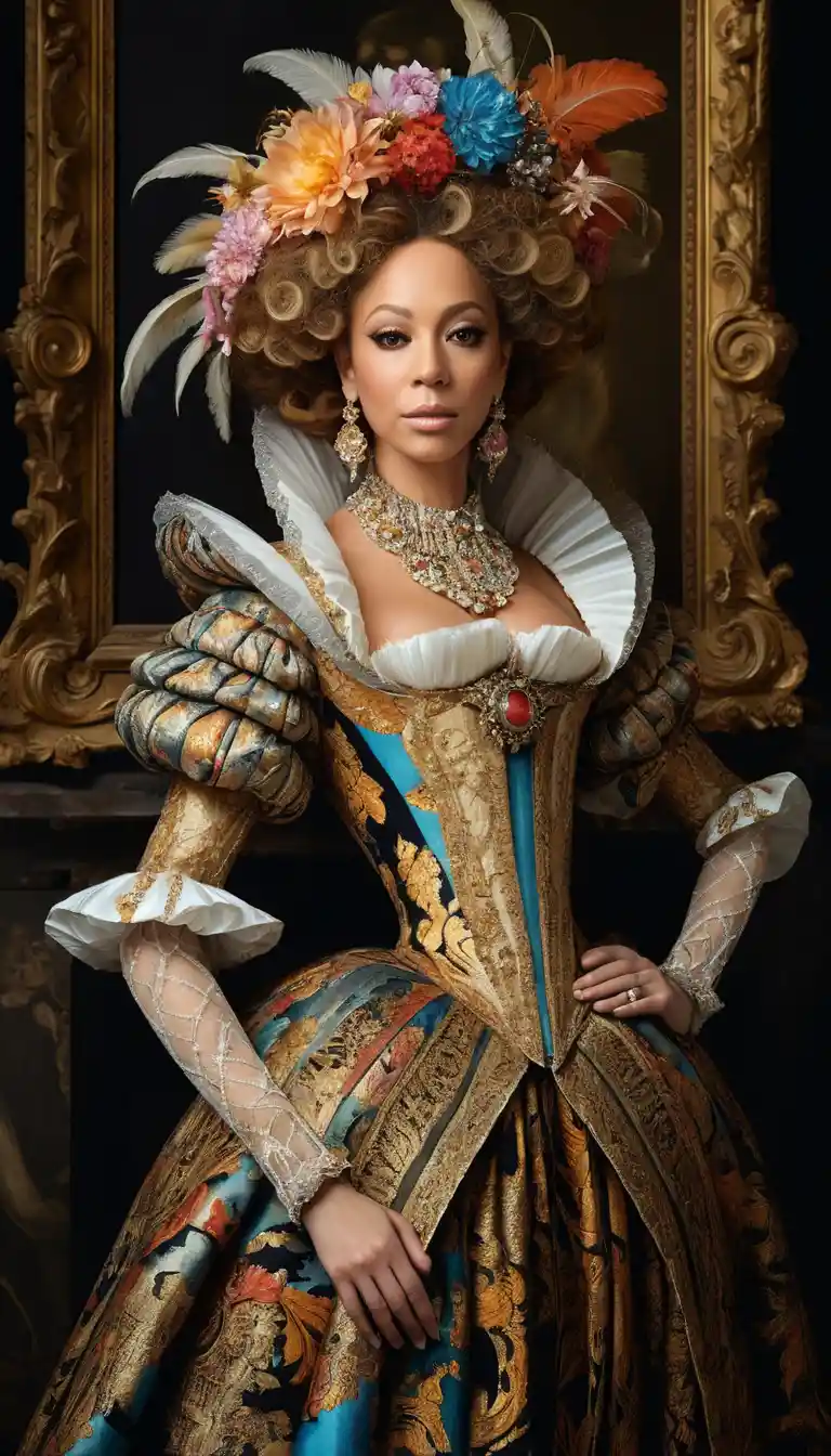 Surreal woman with jeweled eyes and flowing art nouveau hair