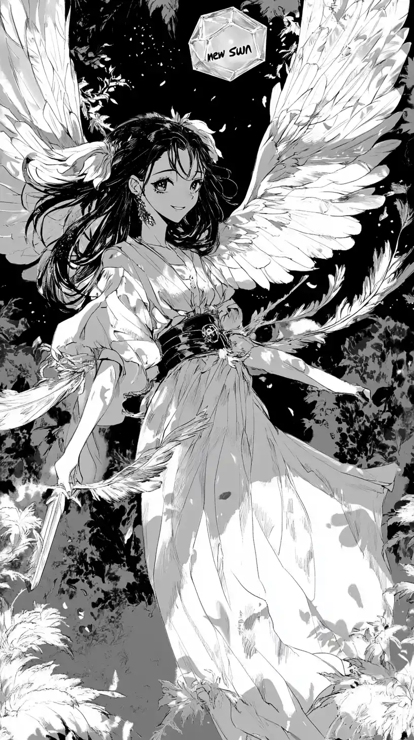 Ragazza manga che brandisce una spada sotto un cristallo luminoso