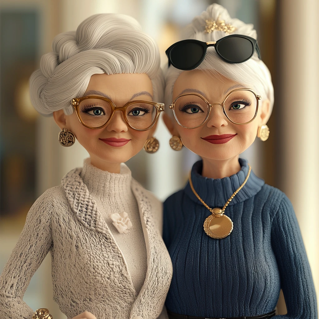 Melhores amigas idosas elegantes em alta-costura moderna