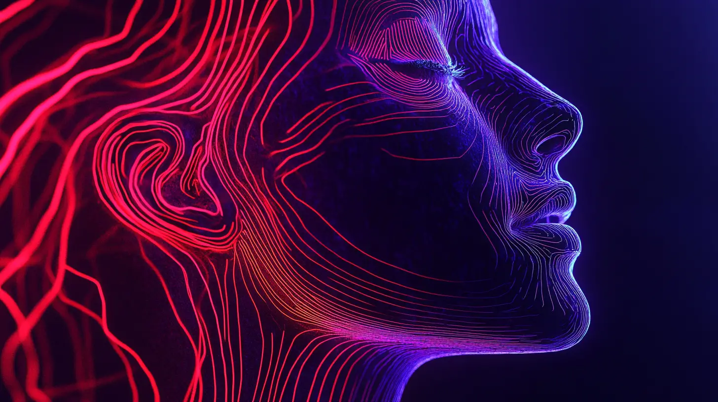Neon Human Silhouette Formed By Flowing Circuit Like Lines