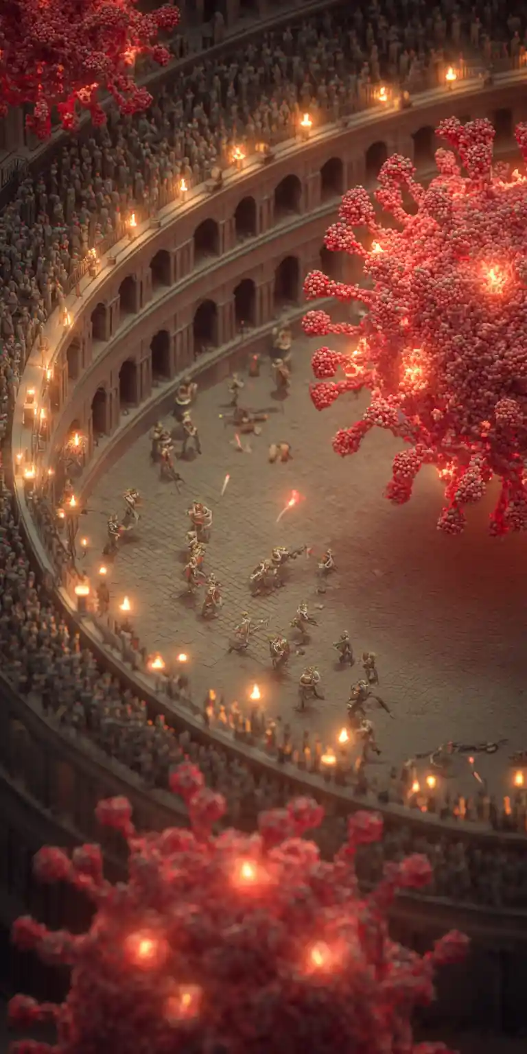 Antibody gladiator facing coronavirus in cellular colosseum