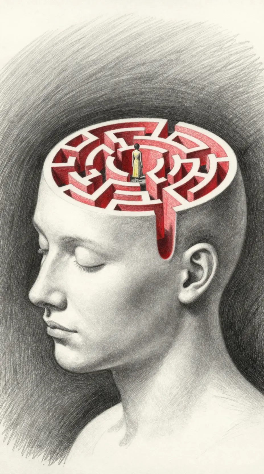 內部迷宮的人類頭部鉛筆畫