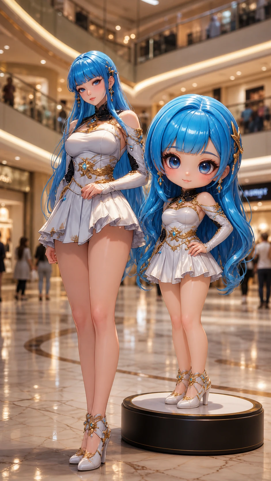 Confident woman with 3D figurine in luxury shopping mall