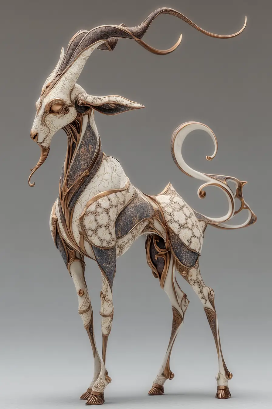 Graceful horned goat figurine new year craft concept