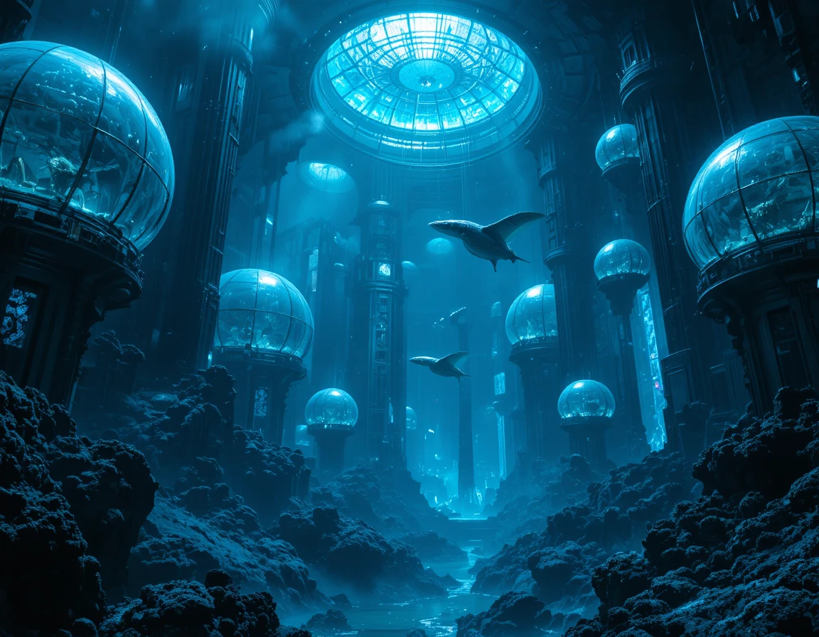 Gigantesca città sottomarina futuristica nelle profondità abissali