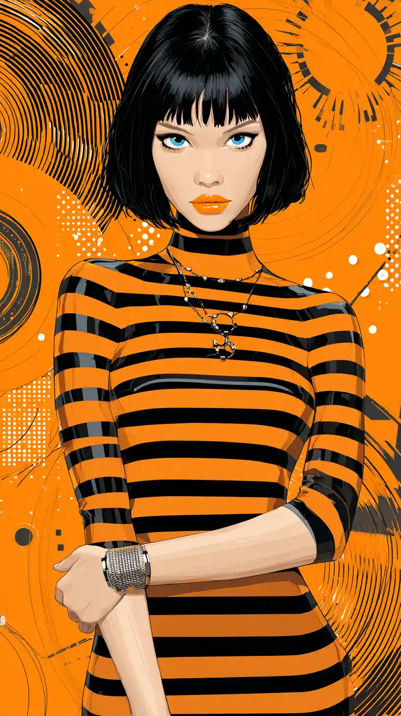 Stylish woman portrait in bold orange and black vector art