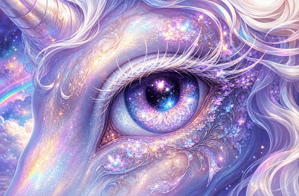 Occhio etereo di unicorno che brilla con vorticosa nebulosa cosmica