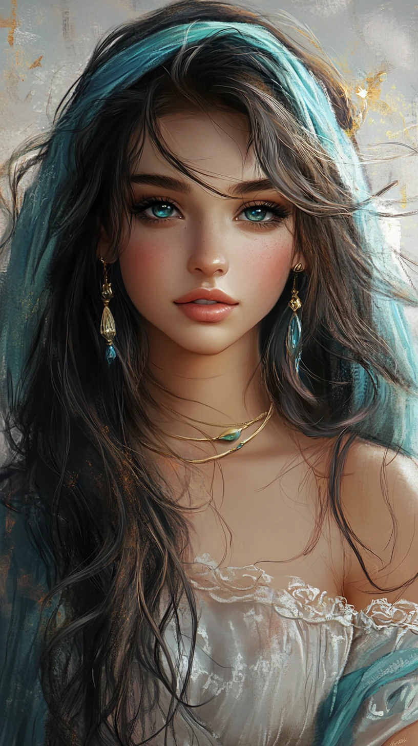 寧靜氣質的奇幻少女，飄逸海藍綠挑染長髮