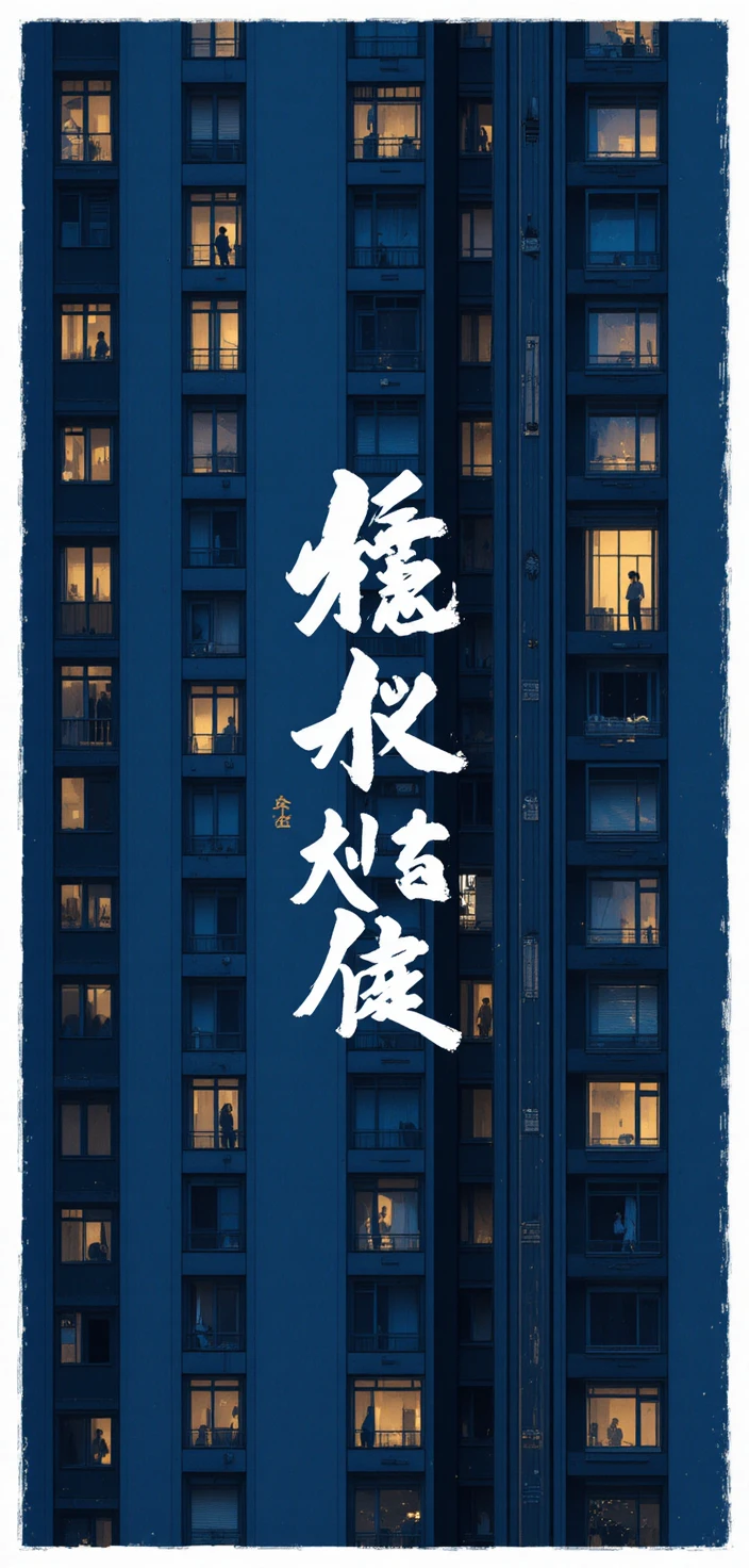 Fachada de apartamento en la ciudad de noche con una ventana iluminada