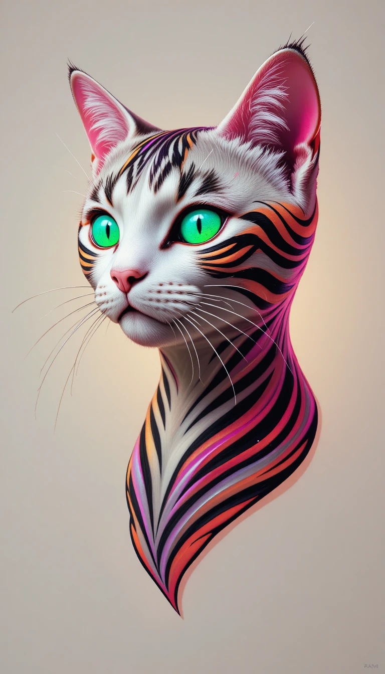 Tête de chat pop art psychédélique avec rayures de zèbre tourbillonnantes