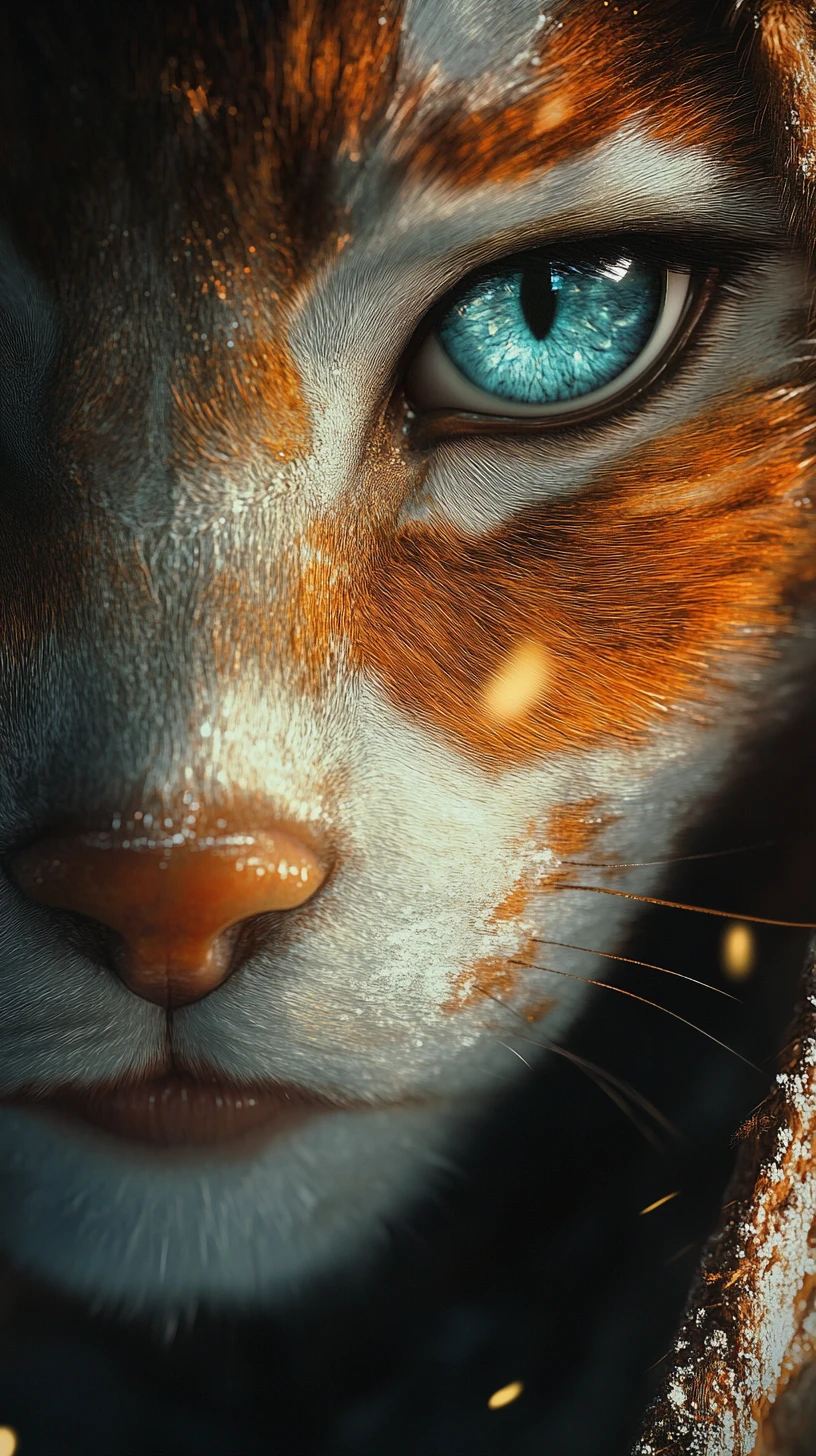 Guardião felino místico em estilo anime com capuz sombrio