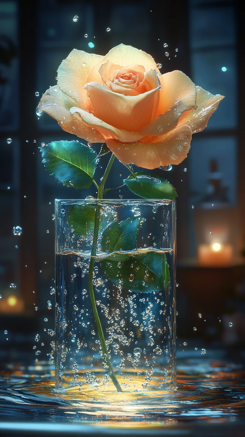 Gelbe Rose und Wasserschildkröte in Glas – Illustration