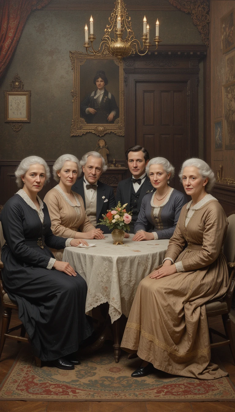 Gruppenporträt älterer Frauen im Gemälde-Stil der Belle Époque