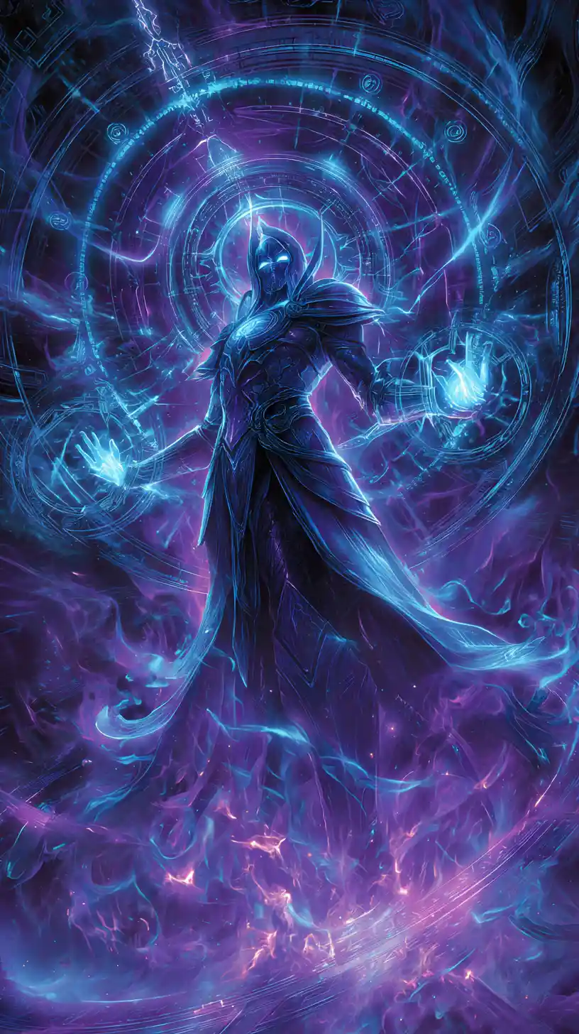 Arcane mage summoning radiant runes and magic circles