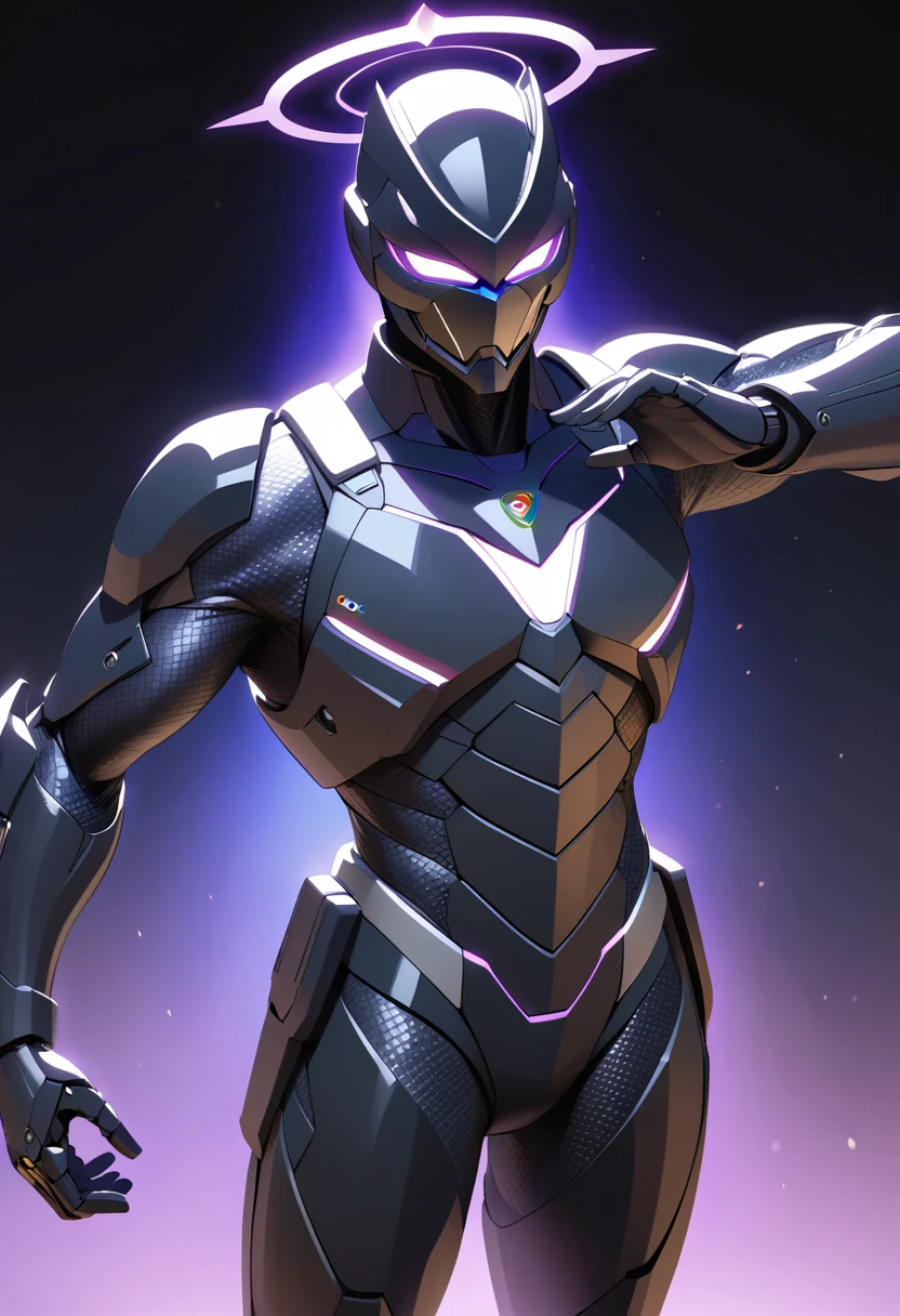 Super-herói mascarado posando com halo brilhante em estilo 3D
