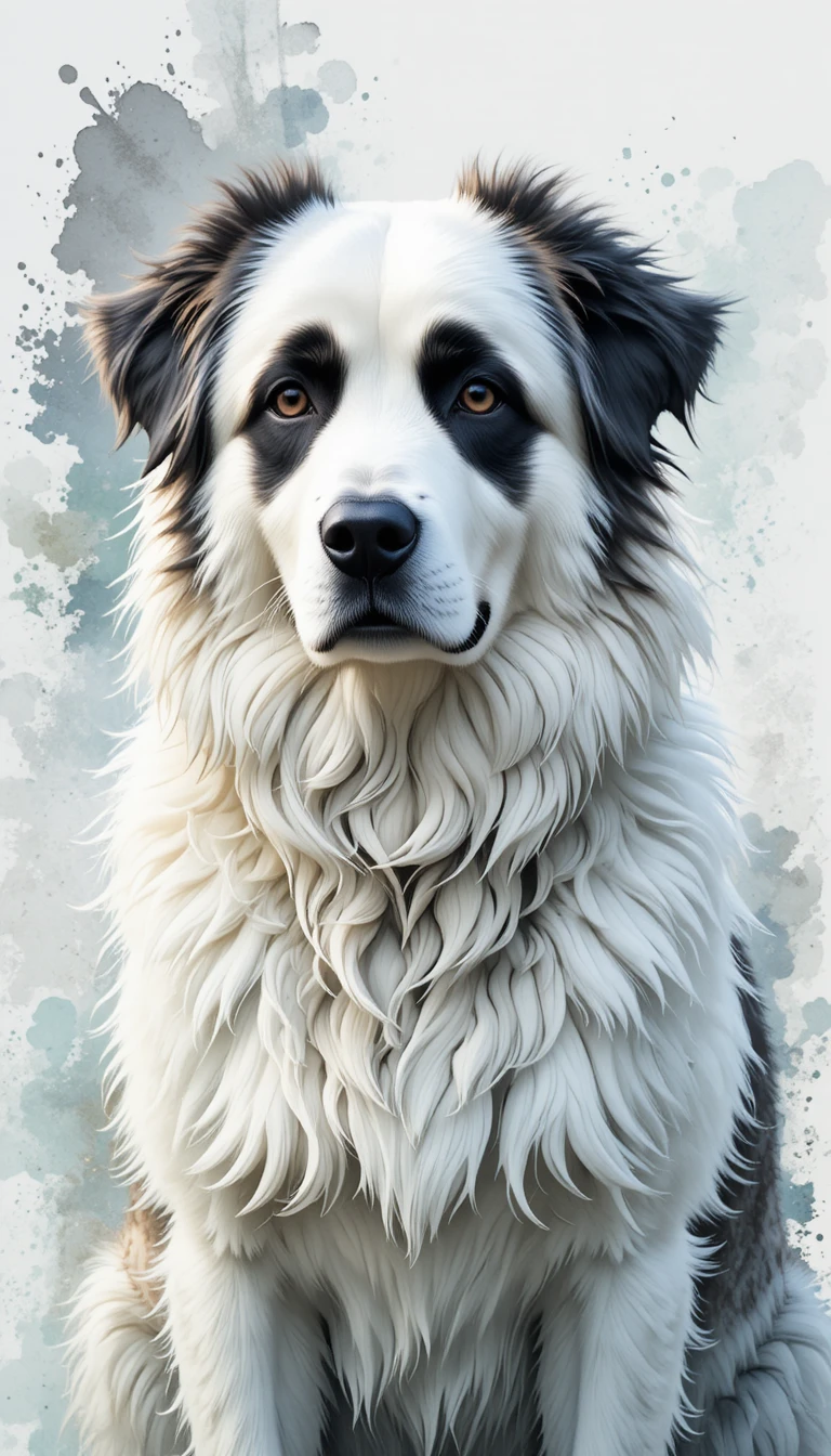 Cão montanhês dos Pireneus alerta em retrato aquarela digital